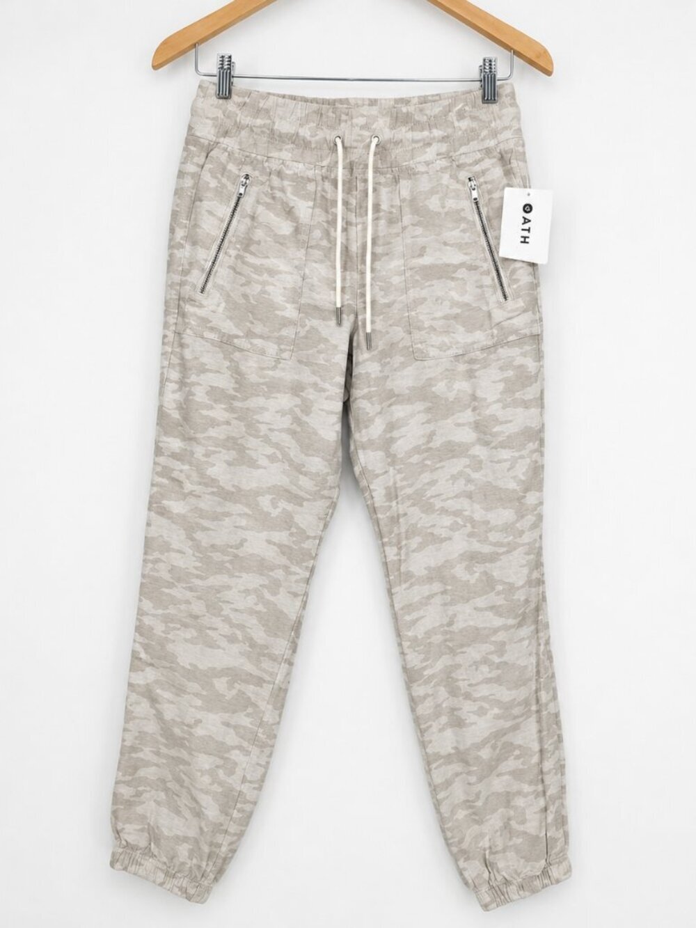 Athleta Cabo Tide Linen Jogger Pants Neutral Camo Drawstring Waist Women's 6